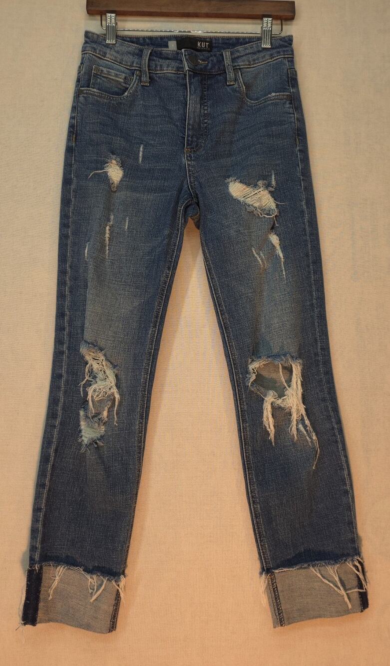 KUT from the‎ Kloth Catherine High Rise Fab A Distressed Boyfriend Jeans Size 0